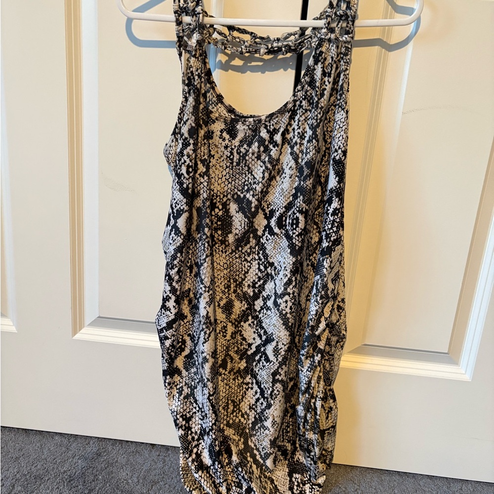 INC International Concepts Black & Cream Snake-Print Sleeveless Top